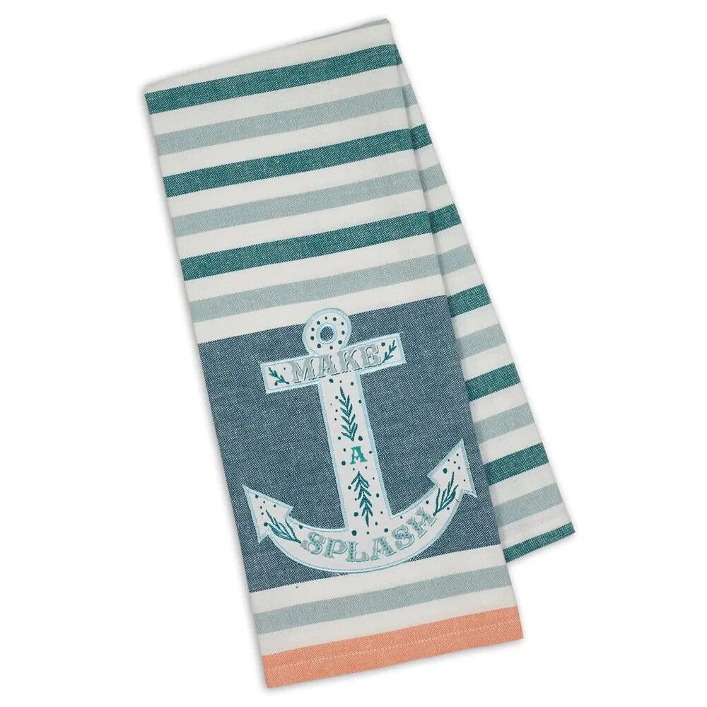 Make A Splash Embroidered Anchor Striped Kitchen Towel